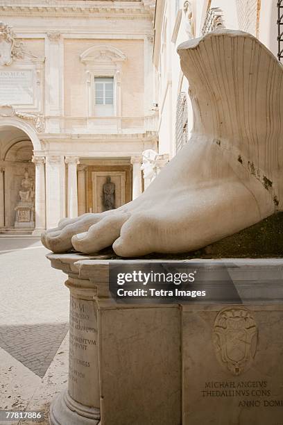 the foot of constantine statue, capitoline museum, italy - capitoline museums stock pictures, royalty-free photos & images