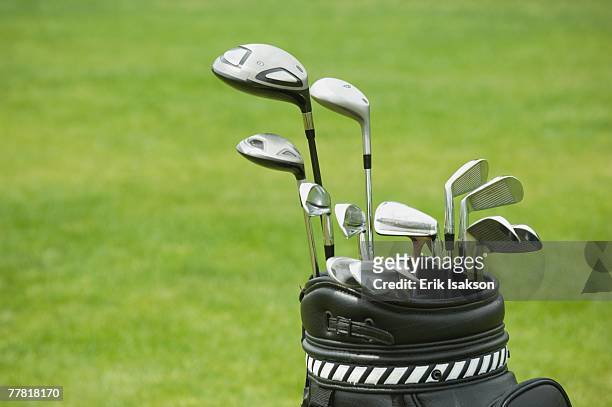 close up of golf bag - iron stock-fotos und bilder