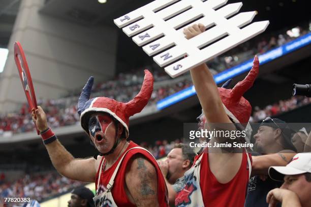 Fans of the Houston Texans yell during the game against the Tennessee Titans at Reliant Stadium October 21, 2007 in Houston, Texas.