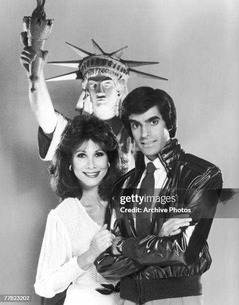 American magician David Copperfield with actress and singer Michele Lee, who is to guest star in the illusionist's upcoming CBS special, entitled...