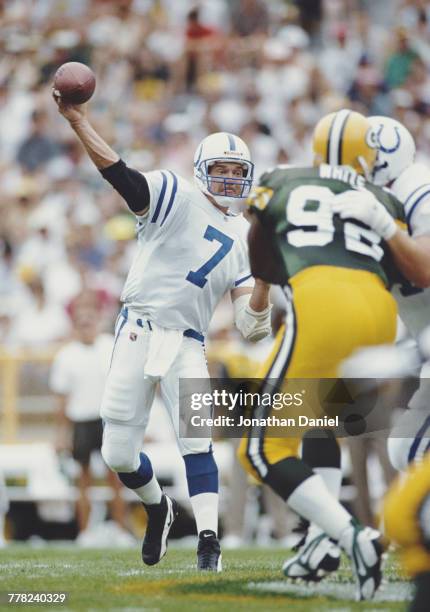 Craig Erickson, Quarterback for the Indianapolis Colts prepares to throw downfield during the National Football League pre season game against the...