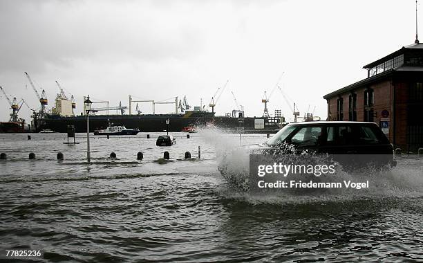 The Fischmarkt is seen during the flood on November 9, 2007 in Hamburg, Germany.