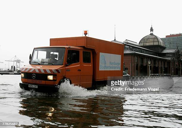 The Fischmarkt is seen during the flood on November 9, 2007 in Hamburg, Germany.