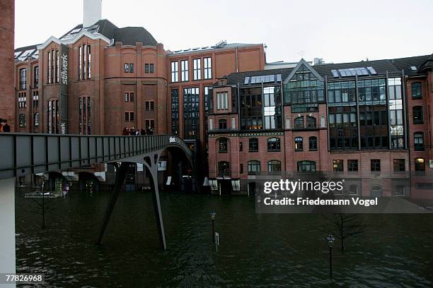 The Fischmarkt is seen during the flood on November 9, 2007 in Hamburg, Germany. The Hamburg fish market and other areas close to the waterfront...