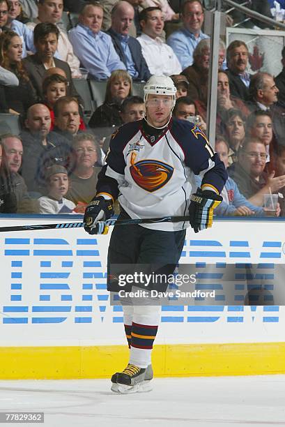 Ilya Kovalchuk of the Atlanta Thrashers skates during the NHL game against the Toronto Maple Leafs at the Air Canada Centre on October 23, 2007 in...