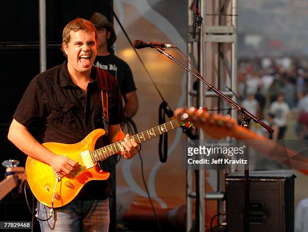 Musician Brendan Bayliss of the band "Umphrey's McGee" performs during the Vegoose Music Festival 2007 at Sam Boyd Stadium on October 28, 2007 in Las...