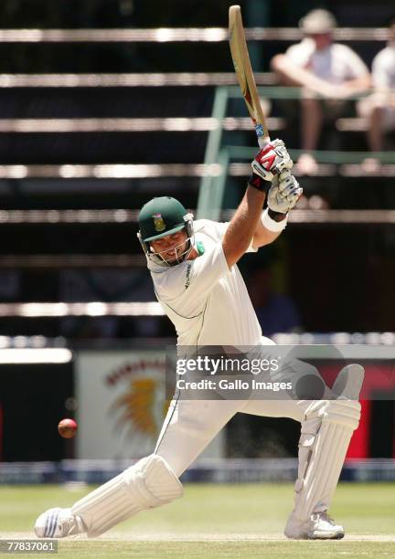 Jacques Kallis of South Africa in action during day three of the 1st test match between South Africa and New Zealand held at the Wanderers Stadium on...