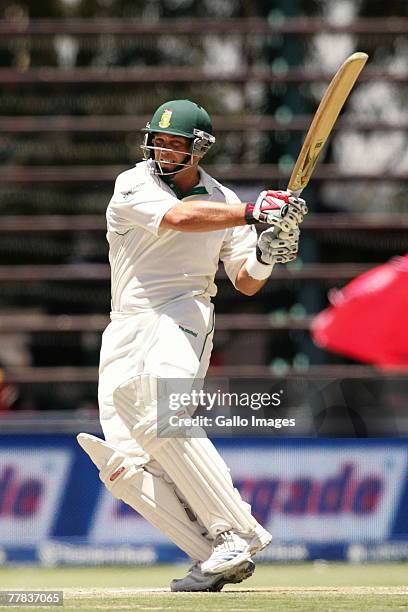 Jacques Kallis of South Africa in action during day three of the 1st test match between South Africa and New Zealand held at the Wanderers Stadium on...