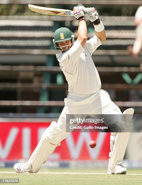 Jacques Kallis of South Africa in action during day three of the 1st test match between South Africa and New Zealand held at the Wanderers Stadium on...