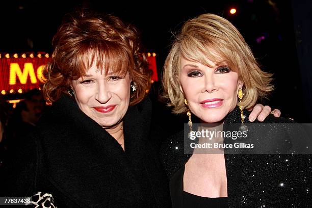 Comedians Joy Behar and Joan Rivers arrive at The Opening Night of Mel Brooks New Musical "Young Frankenstein" on Broadway on November 8, 2007 at The...