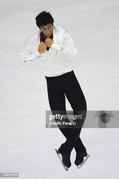 Silver medalist Evan Lysacek of USA skates in the Men Free Skating during the Cup of China Figure Skating competition, which is part of the ISU Grand...