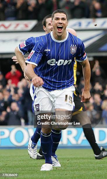 Jonathan Walters of Ipswich celebrates scoring their first goal during the Coca-Cola Championship match between Ipswich Town and Bristol City at...