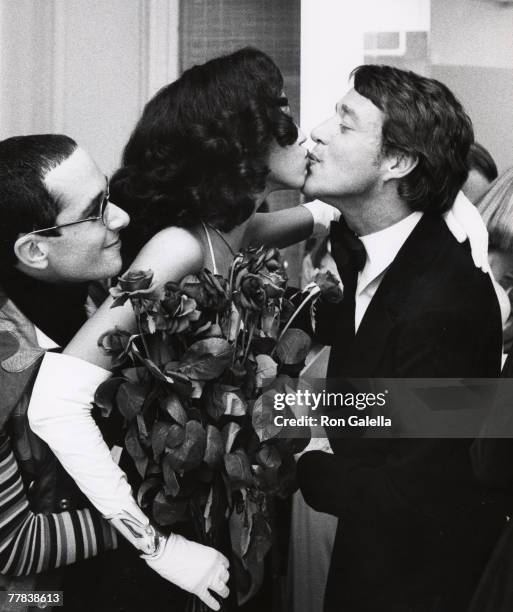 Designer Halston with Bobby Breslau and Pat Cleveland attending "Halston Coty Awards After Party" on October 19, 1972 at Halston's Studio in New York...