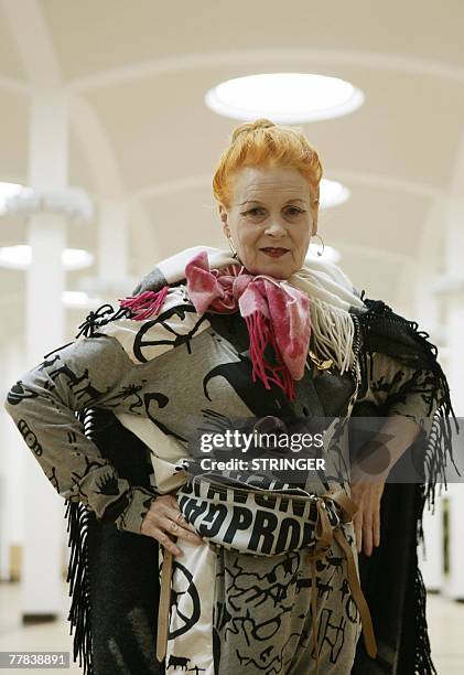 British fashion designer Vivienne Westwood poses 10 November 2007 at the Kulturforum in Berlin, one day before she will hold a lecture during the...