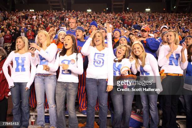 Florida Gator fans support their quarterback Tim Tebow during their game against the South Carolina Gamecocks at the Williams-Brice Stadium on...