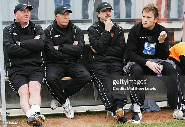 Jack Russell , Goalkeeping coach of Forest Green Rovers, sits on the bench during the FA Cup sponsored by Eon First Round match between Forest Green...