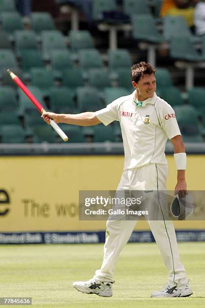 Dale Steyn looks on during day four of the 1st test match between South Africa and New Zealand held at the Wanderers Stadium on November 11, 2007 in...