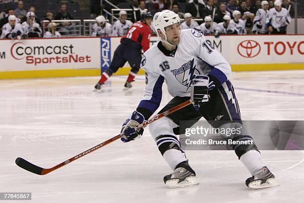 Jason Ward of Tampa Bay Lightning skates during the NHL game against the Washington Capitals at the Verizon Center on October 24, 2007 in Washington,...