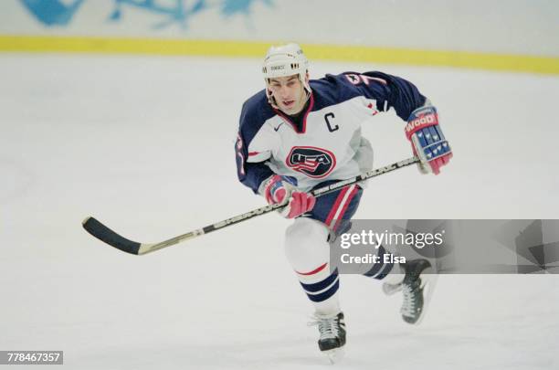 Chris Chelios of the United States during the Group D game against Canada in the Men's Ice Hockey tournament on 16 February 1998 during the XVIII...