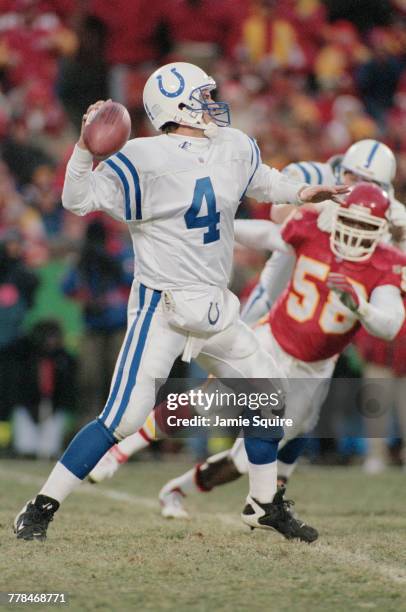 Jim Harbaugh, Quarterback for the Indianapolis Colts during the American Football Conference West game against the Denver Broncos on 15 December 1996...