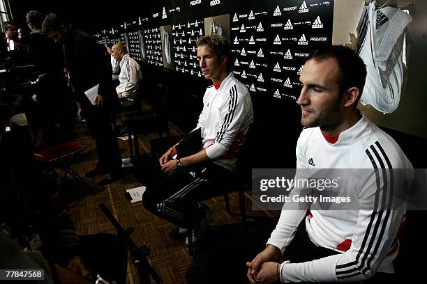 Adidas players face the media during the adidas Predator Launch event at Place Du Trocadero on November 11, 2007 in Paris, France.