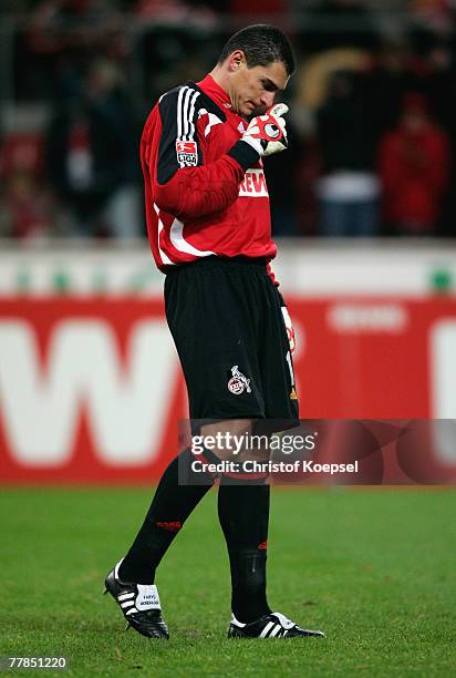 Goalkeeper Faryd Mondragon of Cologne looks concentrated during the Second Bundesliga match between 1. FC Cologne and Erzgebirge Aue at the...