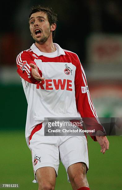 Fabrice Ehret of Cologne gestures during the Second Bundesliga match between 1. FC Cologne and Erzgebirge Aue at the Rheinenergie stadium on November...