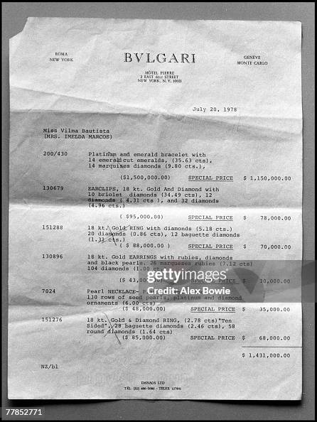 Bugarian Invoices An invoice from the Bulgari boutique in New York, dated 20th July ...
