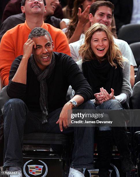 Music producer Christopher Ivery and actress Ellen Pompeo attend NY Knicks vs Miami Heat game at Madison Square Garden in New York City on November...