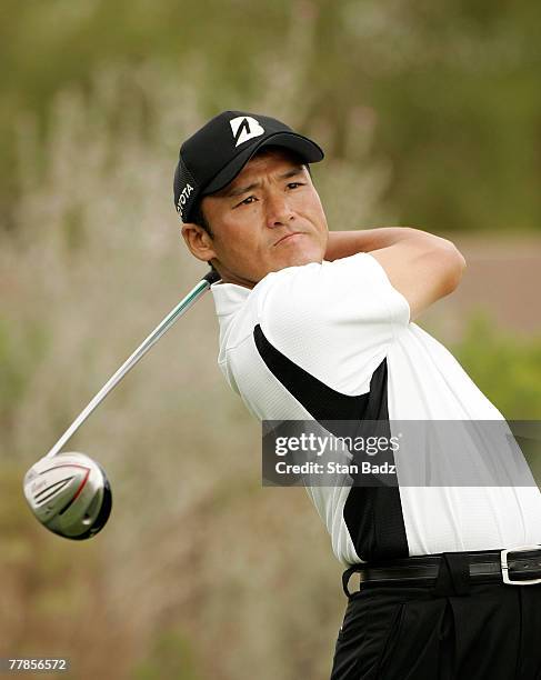 Shigeki Maruyama at the 11th tee box during the second round of the Frys.com Open benefiting Shriners Hospitals for Children at TPC Canyons on...