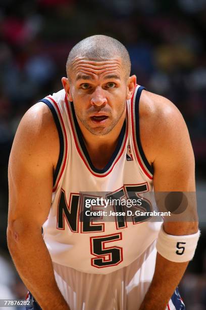 Jason Kidd of the New Jersey Nets pauses during the game against the New Orleans Hornets at the Izod Center November 12, 2007 in East Rutherford, New...