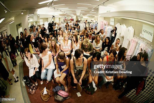 Hopeful models wait before auditioning during the Melbourne casting for series 4 of "Australia's Next Top Model" at David Jones on November 13, 2007...