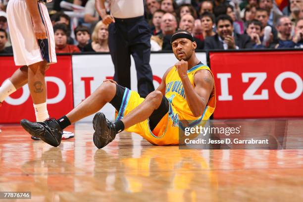 Morris Peterson of the New Orleans Hornets celebrates during the game against the New Jersey Nets at the Izod Center November 12, 2007 in East...