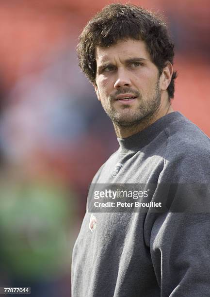 Matt Leinart starting quarterback for the Arizona Cardinals relaxes before a game against the San Francisco 49ers at Monster Park in San Francisco,...