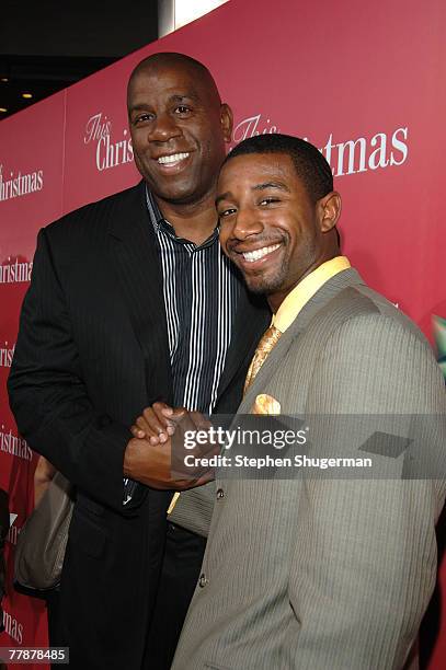 Earvin "Magic" Johnson and his son Andre Johnson attend the premiere of Screen Gems "This Christmas" at the Cinerama Dome on November 12, 2007 in...