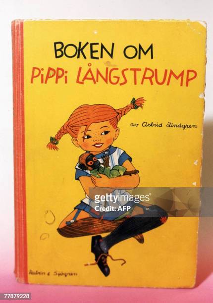 File photo taken in 1998 shows the book cover of "Pippi Longstocking" published 1946 by Swedish author Astrid Lindgren, who would have been 100 14...