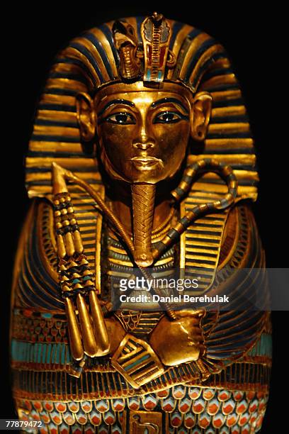 The Coffinette for the Viscera of Tutankhamun on display during the press viewing of the 'Tutankhamun & The Golden Age of the Pharaohs' exhibition at...