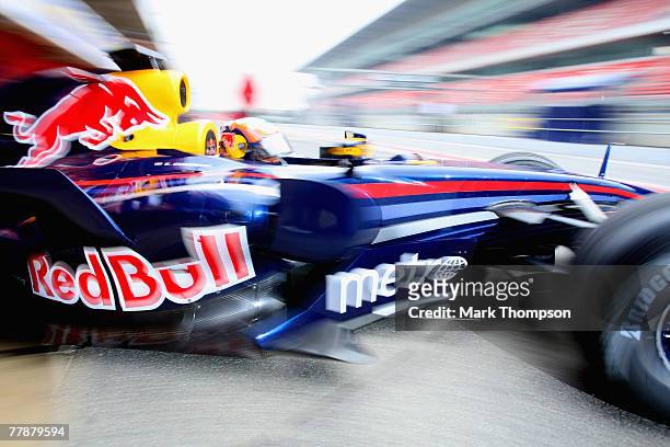 Karun Chandhok of India prepares to test drive for Red Bull during Formua One Testing at the Circuit de Catalunya, on November 13, 2007 in Barcelona,...