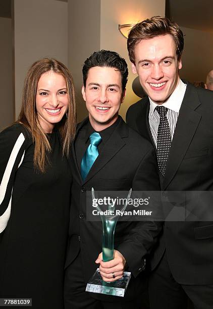 Actress Jackie Seiden, actor Christopher Kale Jones and actor Erich Bergen pose with there award during the party for the '2007 LA Stage Alliance...