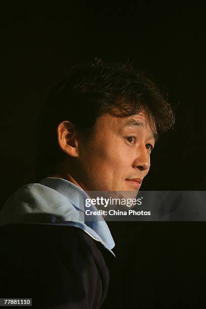 Manchester City midfielder Sun Jihai attends a press conference to launch a strategic partnership between online soccer firm PremierGoals Ltd and...