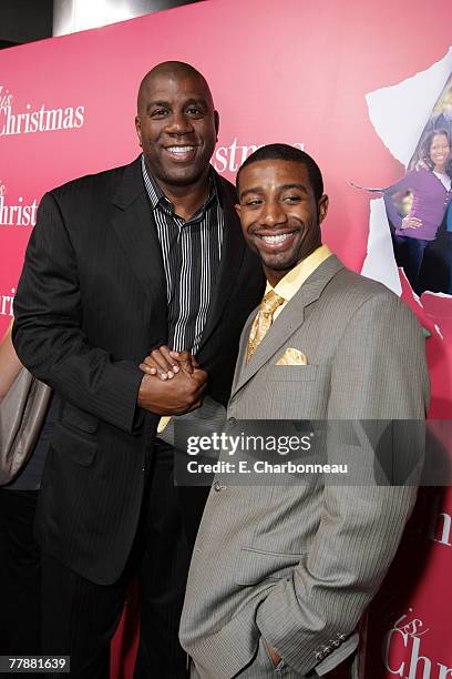 Earvin "Magic" Johnson and son Andre Johnson at the "This Christmas" premiere at the Cinerama Dome on November 12, 2007 in Hollywood, California.