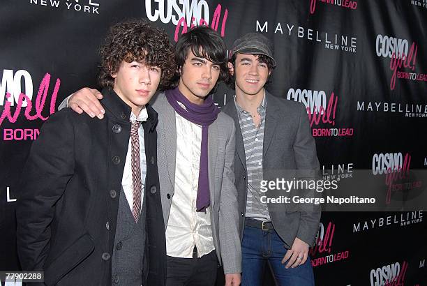 Nick, Kevin and Joe Jonas at the 2007 CosmoGIRL! Born to Lead Awards on November 13, 2007 at the Hearst Tower in New York City.