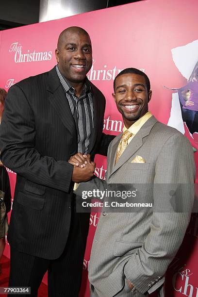 Earvin "Magic" Johnson and son Andre Johnson at the "This Christmas" premiere at the Cinerama Dome on November 12, 2007 in Hollywood, California.