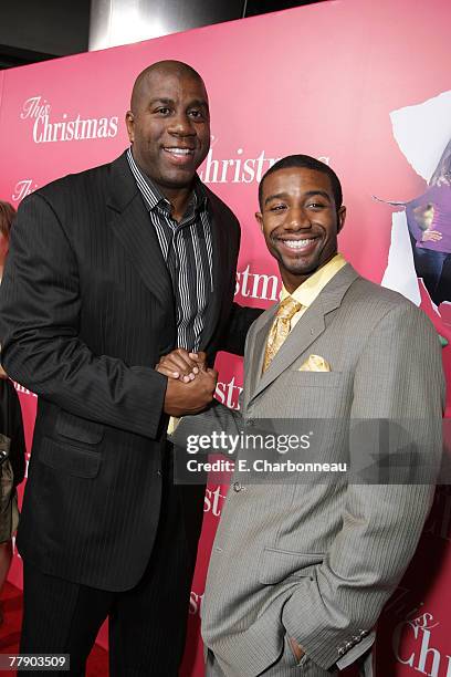 Earvin "Magic" Johnson and son Andre Johnson at the "This Christmas" premiere at the Cinerama Dome on November 12, 2007 in Hollywood, California.