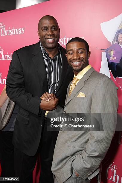 Earvin "Magic" Johnson and son Andre Johnson at the "This Christmas" premiere at the Cinerama Dome on November 12, 2007 in Hollywood, California.