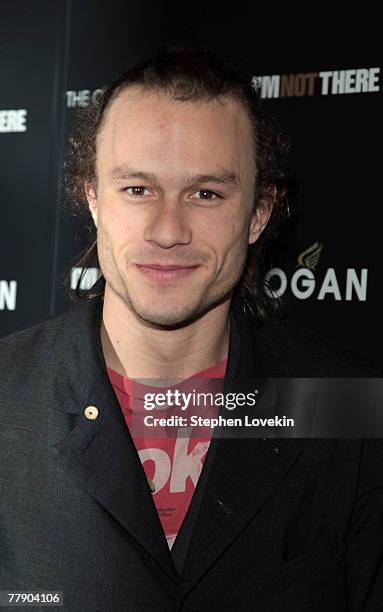 Actor Heath Ledger attends the New York premiere of "I'm Not There" presented by The Cinema Society and Hogan at the Chelsea West Cinemas on November...