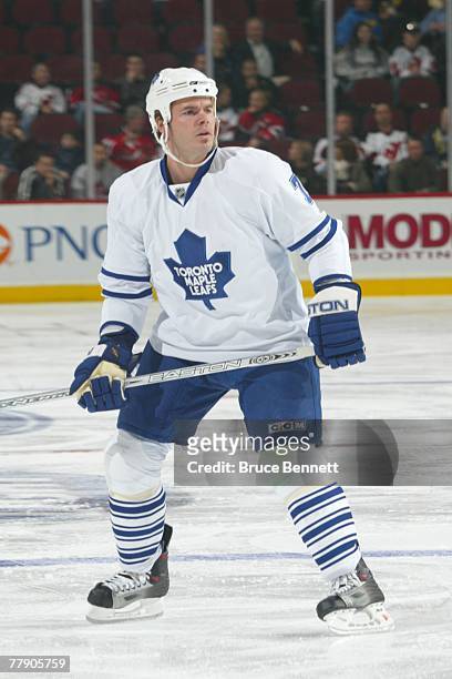 Ian White of the Toronto Maple Leafs butterflies the ice during the NHL game against the New Jersey Devils at the Prudential Center on November 2,...