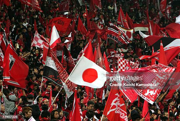 Urawa Reds fans show their support befire the AFC Champions League Final second leg match between the Urawa Reds and Sepahan at Saitama Stadium on...