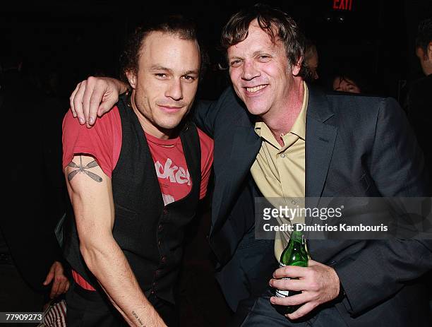 Heath Ledger and director Todd Hayes attend the after party for "I'm Not There" New York Premiere at the Bowery Hotel on November 13, 2007 in New...