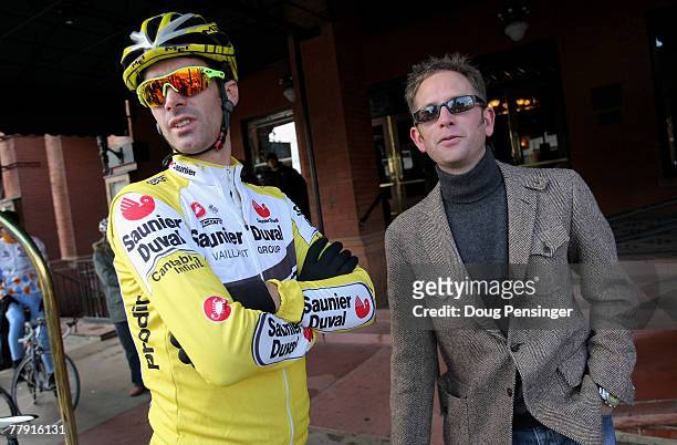 David Millar of Scotland and Director Sportif Jonathan Vaughters prepare for a training ride with the 2008 Slipstream/Chipotle Professional Cycling...